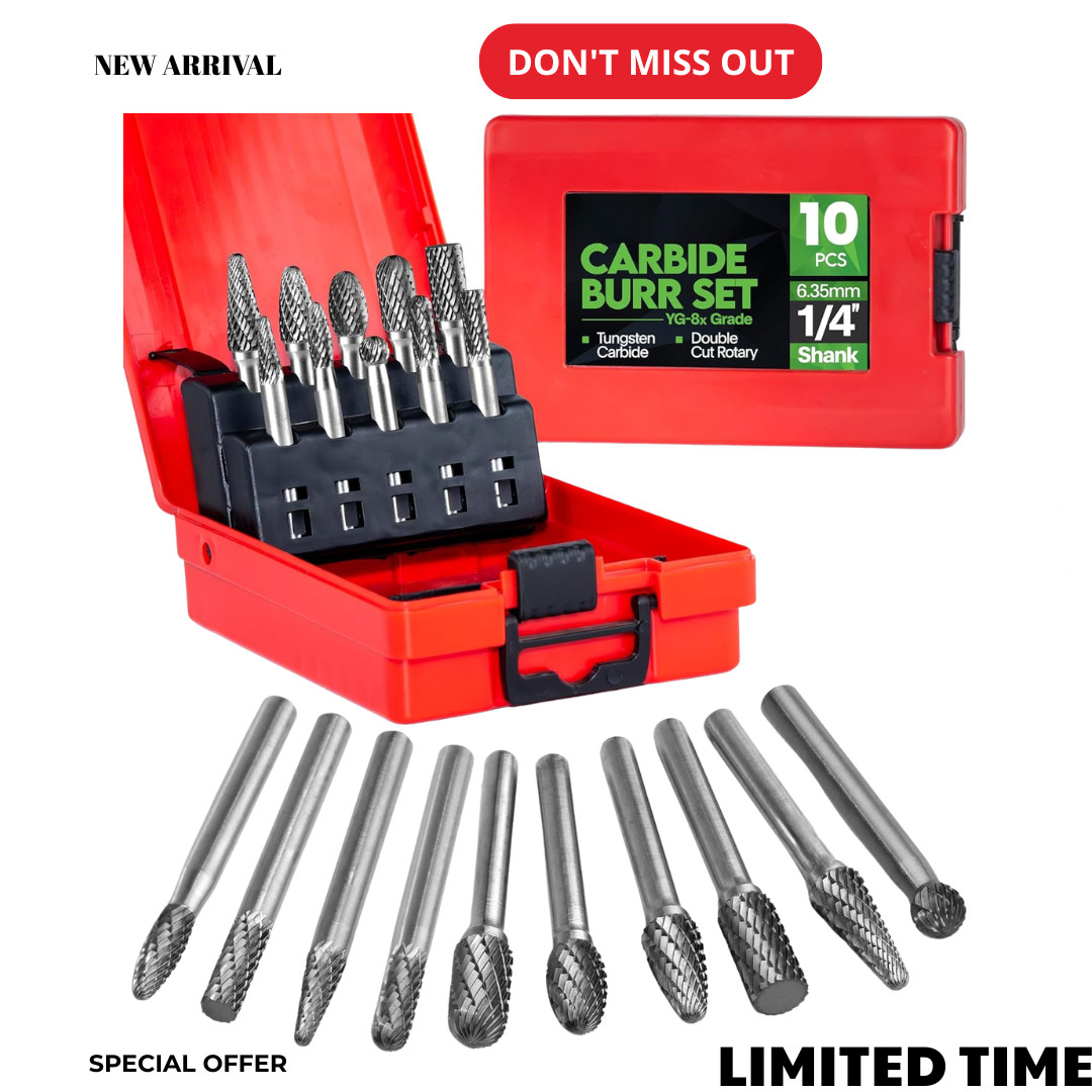 NEW 10PCS Carbide Burr Set 1/4" Shank Double Cut Rotary Die Grinder Bits
