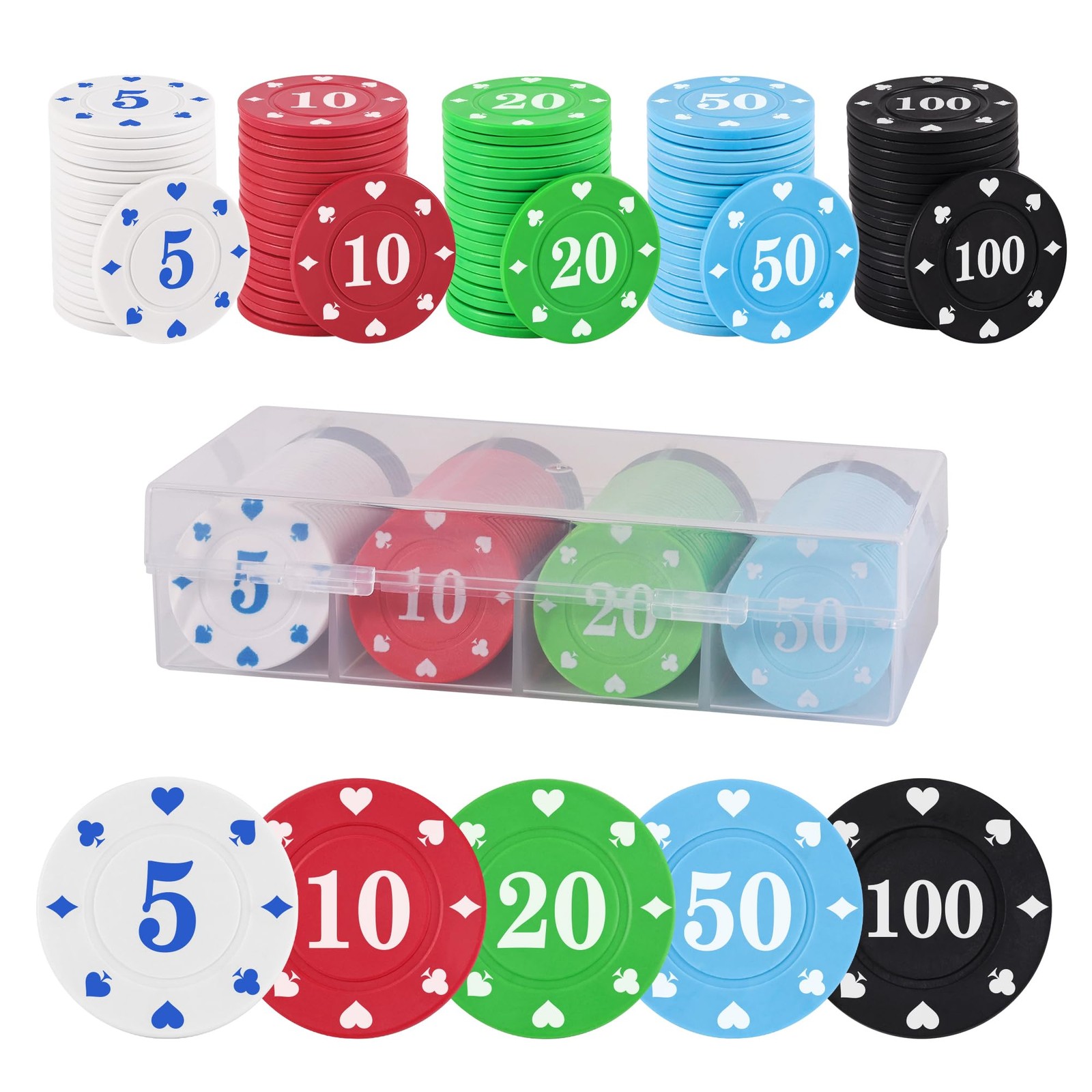 Plastic Poker Chips Set with Storage Box for Blackjack, Texas Hold'em, Night ...