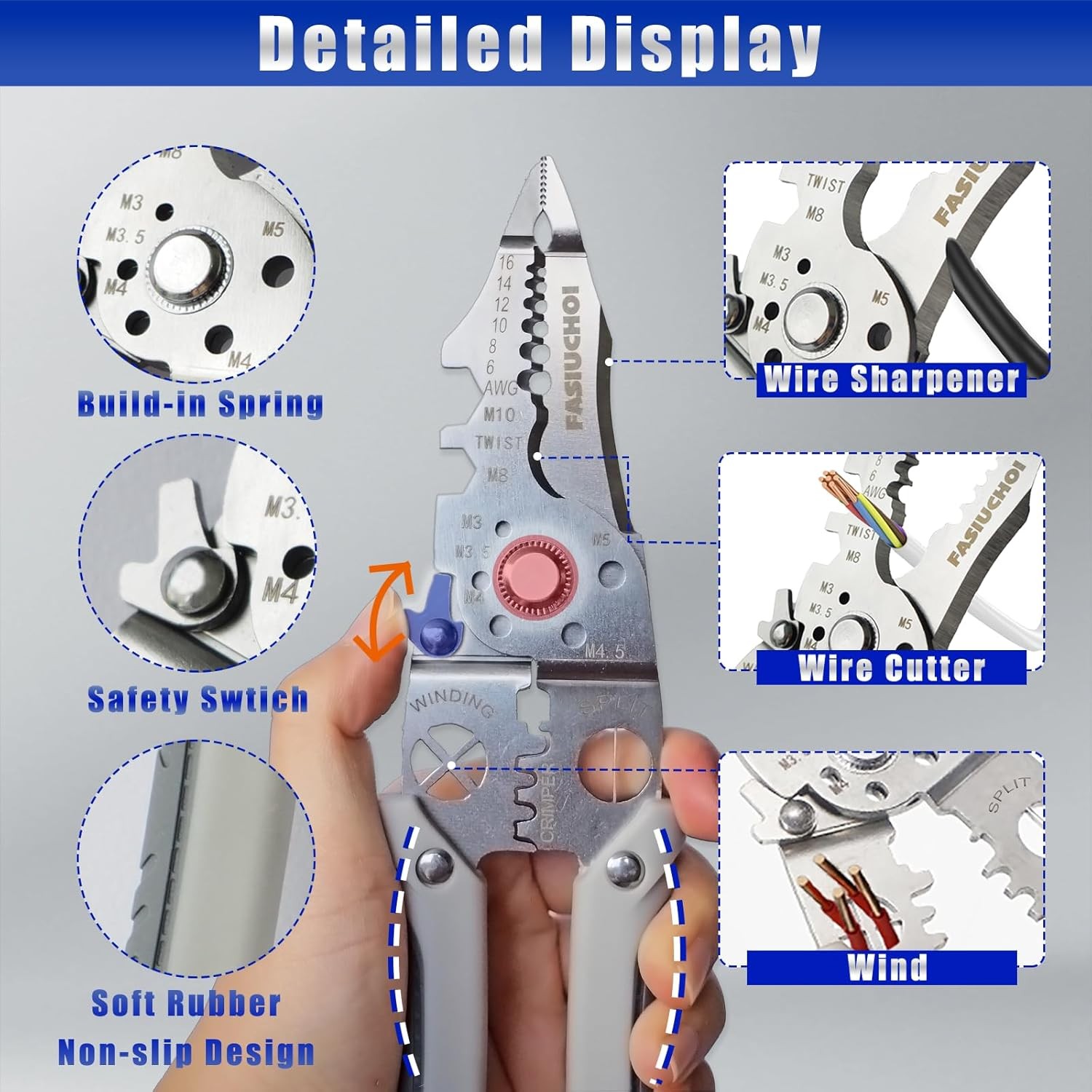 9-in-1 Wire Cutter and Crimping Tool, Multi-function Electrical Wire Stripper
