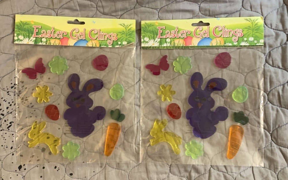 Easter Window Gel Clings Decorations Easter Bunny Eggs Carrot Lot Of 2