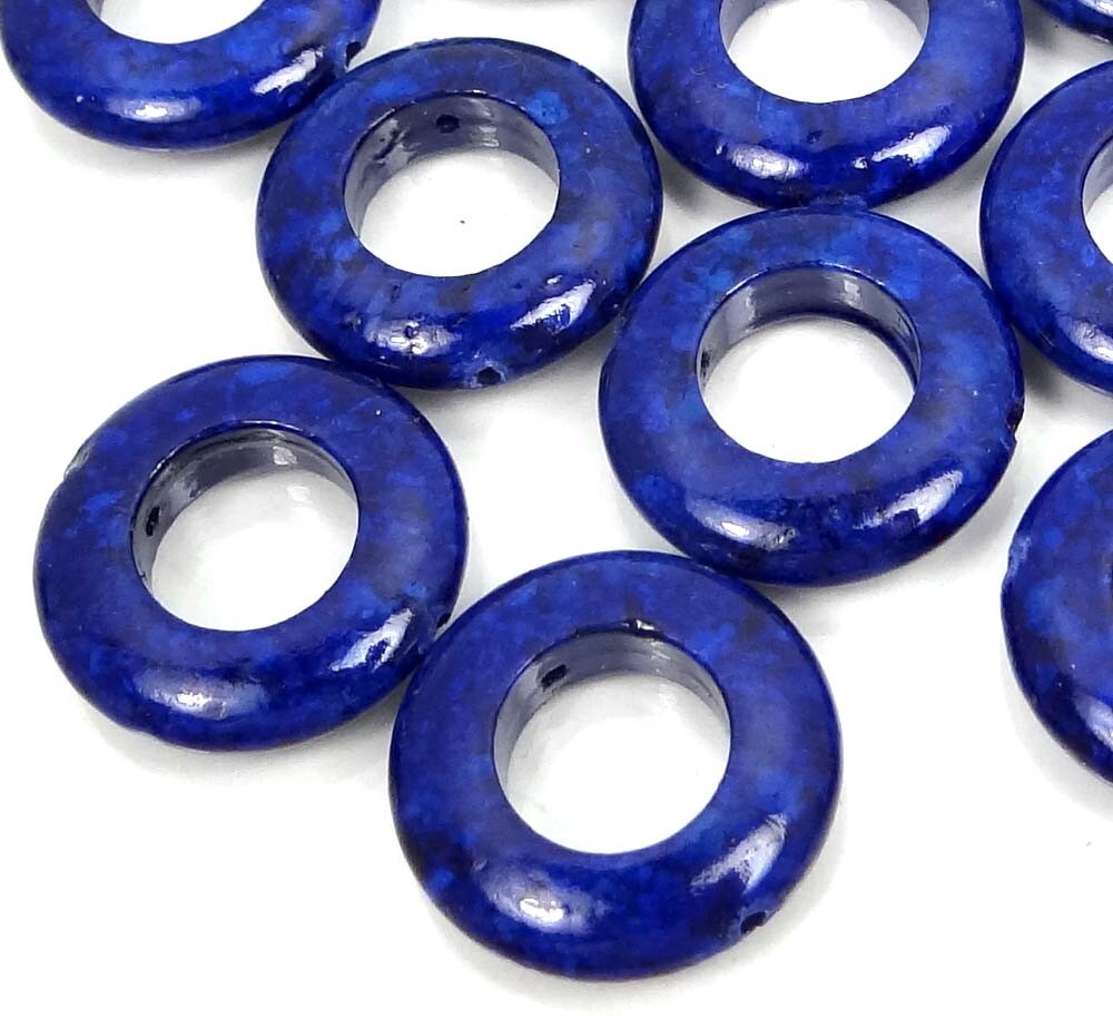 10 Rain Flower Stone Cobalt Blue Frame Donut Coin Round Beads 20mm