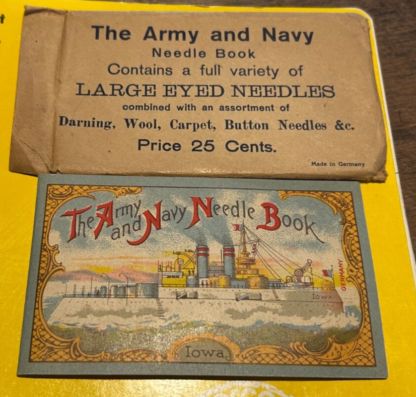 Army and Navy Needle Book Sewing Kit Germany Battleship Iowa w/ Paper Sleeve