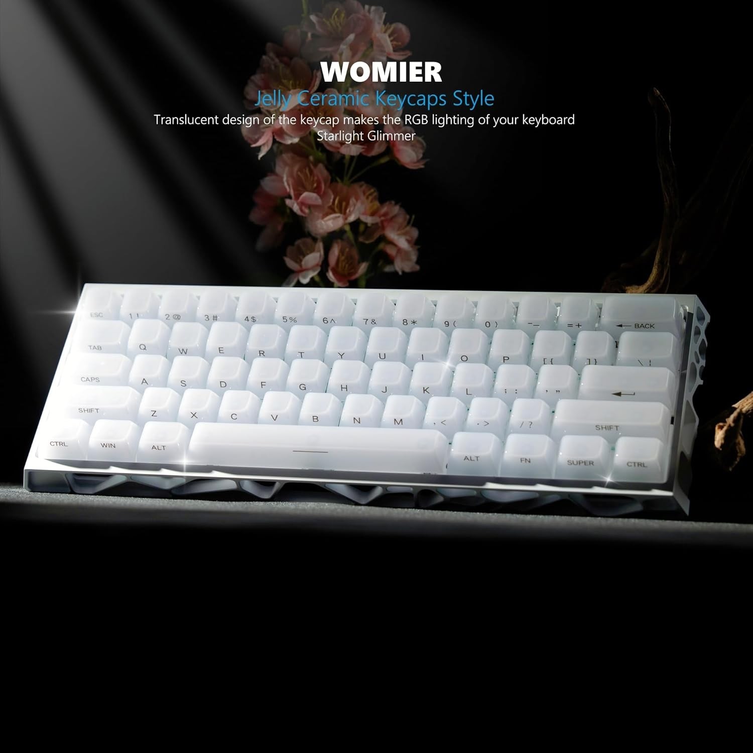 Keyboard Keycaps Jelly Ceramic Style Clear White Transparent Side Print MDA