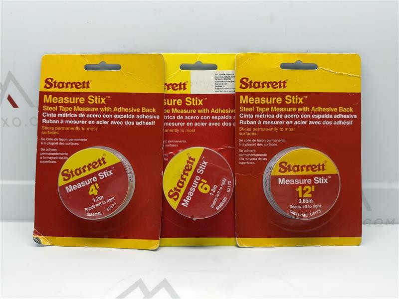 Lot of 3 STARRETT Measure Stix Adhesive Backed Steel Measuring Tape 4,6,12 ft
