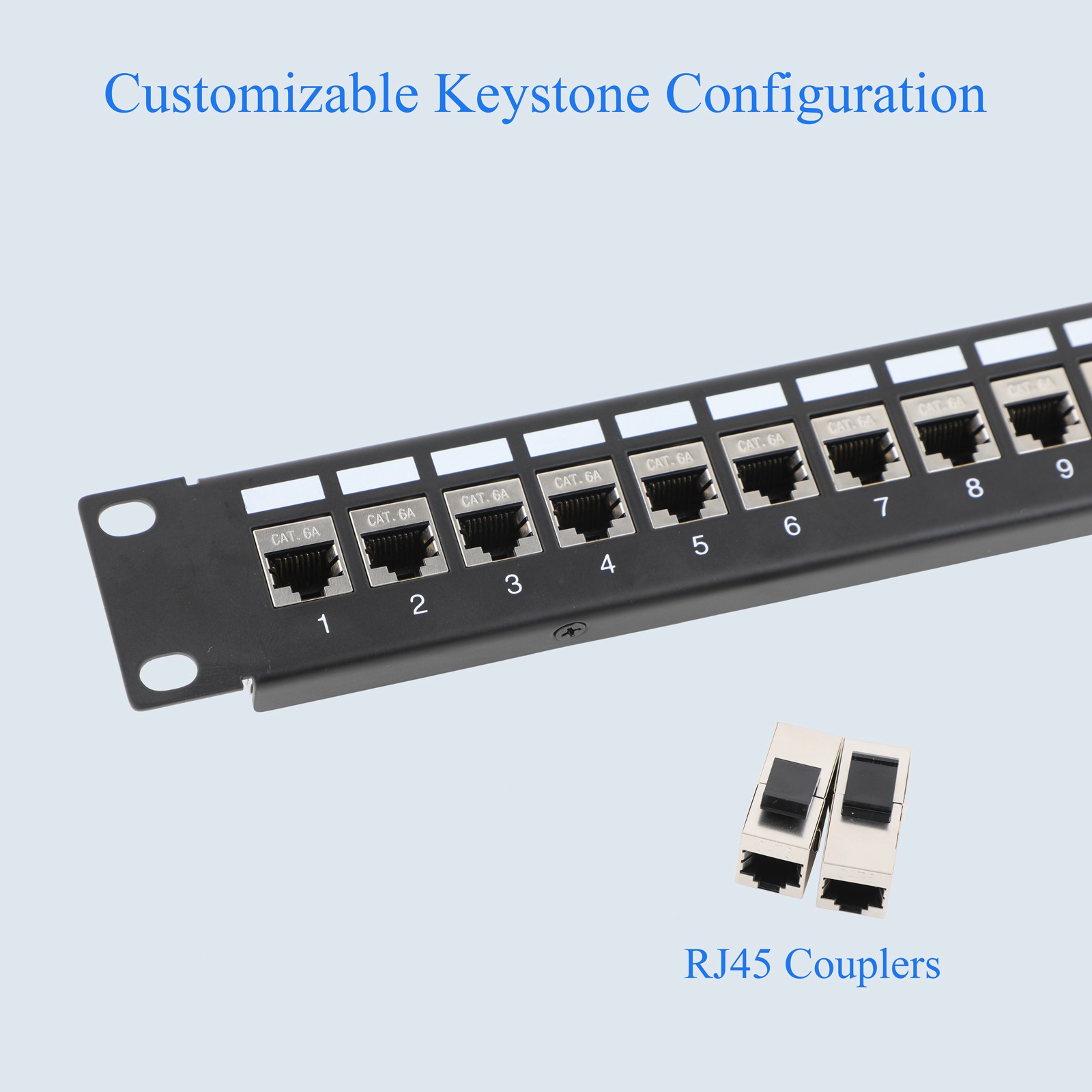 19-Inch 24-Port 1U RJ45 Patch Panel with Cat6/Cat6A Coupler Keystone