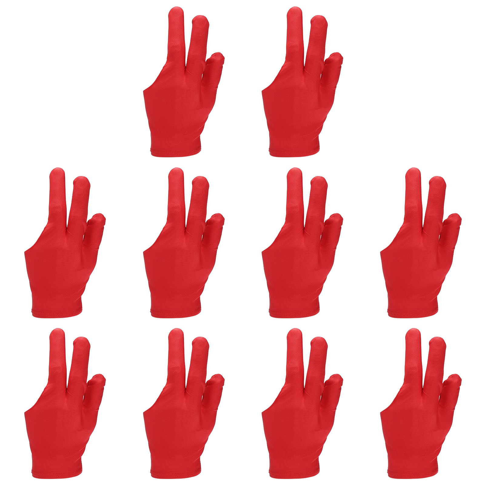 10 Pcs Three Fingers Pool Gloves, Billiards Left Hand Cue Sport Gloves, Red