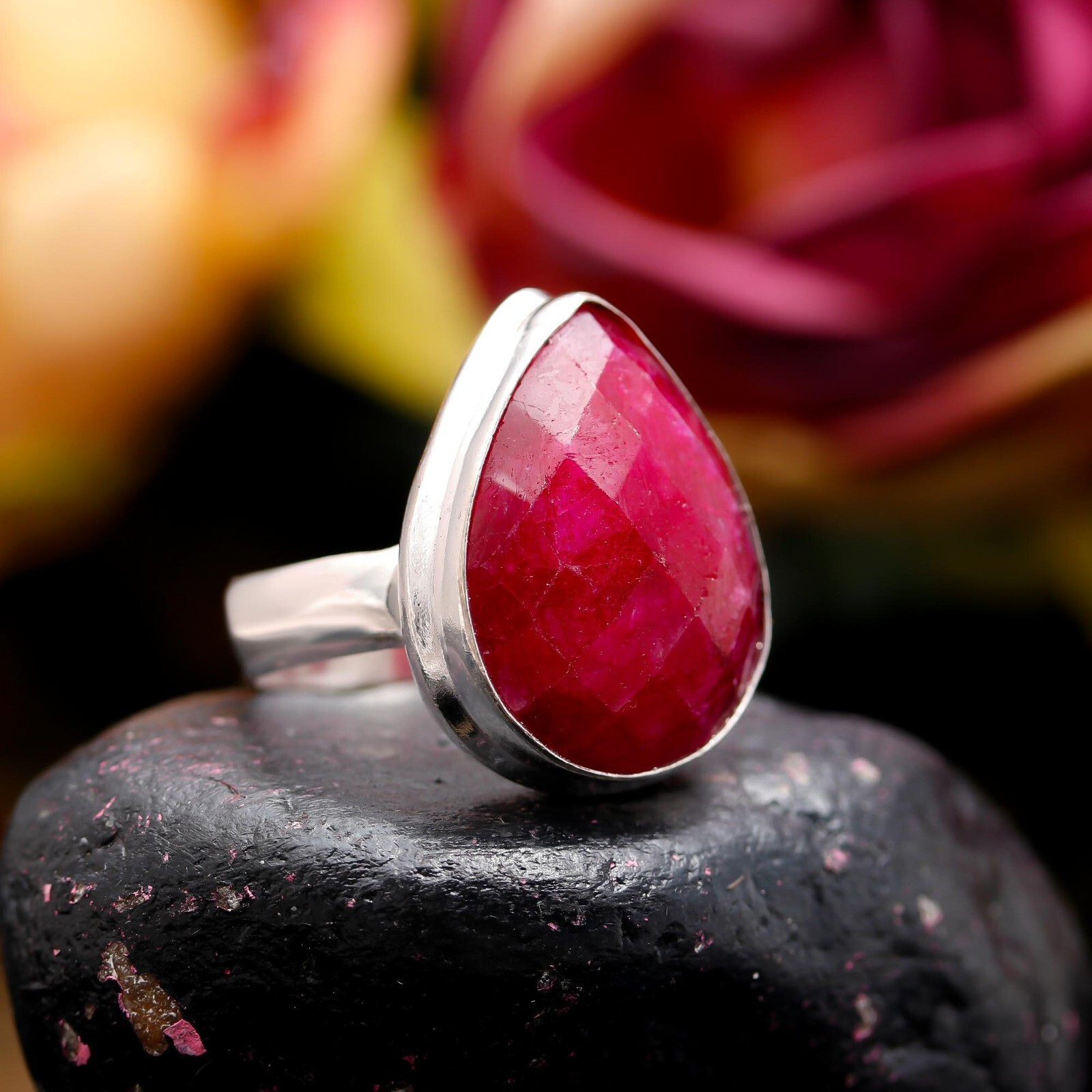 Kashmir Ruby Lab Created Gemstone Handmade 925 Sterling Silver Ring Jewelry