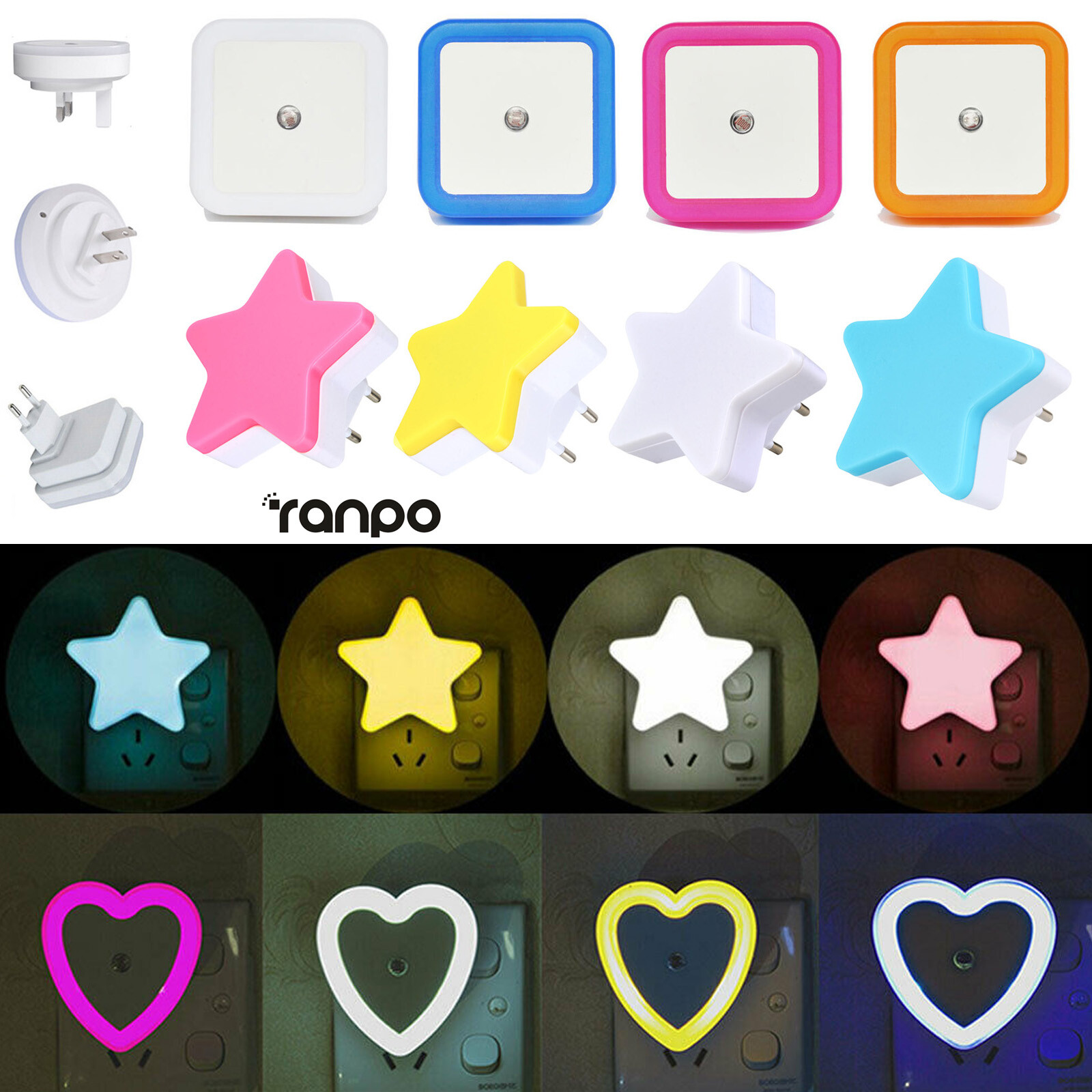 Light Sensor LED Night Light Cute Stars Control 110V 220V Eu Us Uk Sensor