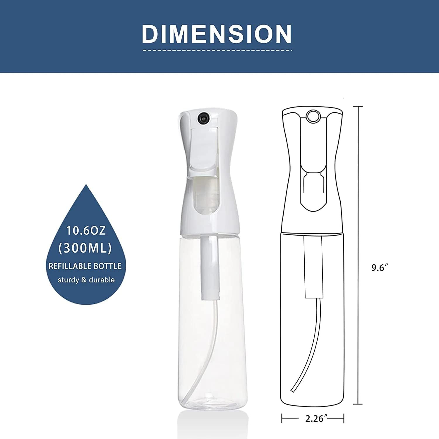Continuous Mist Spray Bottle 10Oz/300Ml/Clear, Empty Plastic Refillable Sprayer