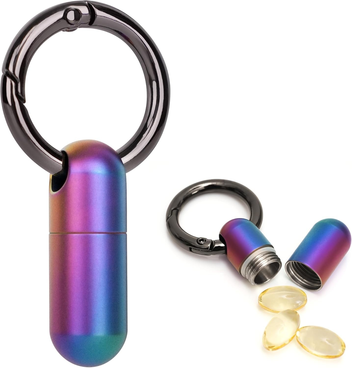 Travel-Friendly Titanium Pill Container with Keyring & O-ring Seal - Multicolor