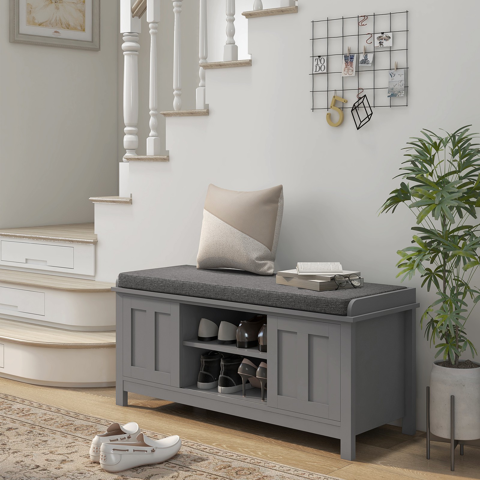 Shoe Storage Ottoman Bench Multi-Functional with Hidden Storage
