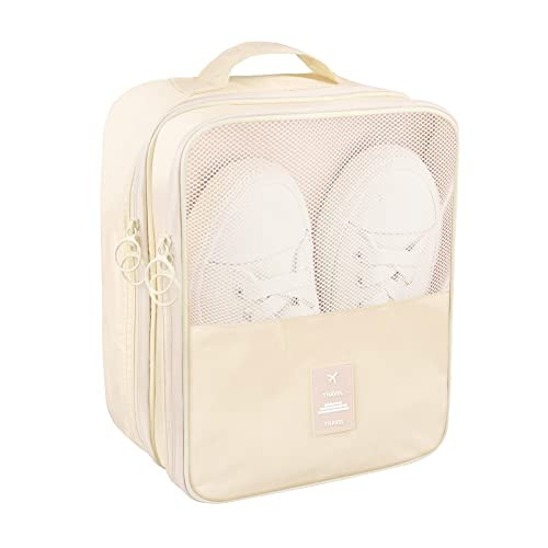 Travel Shoe Bag Waterproof Shoe Organizer Bag Holds 3 Pair of Shoes Beige 1pc