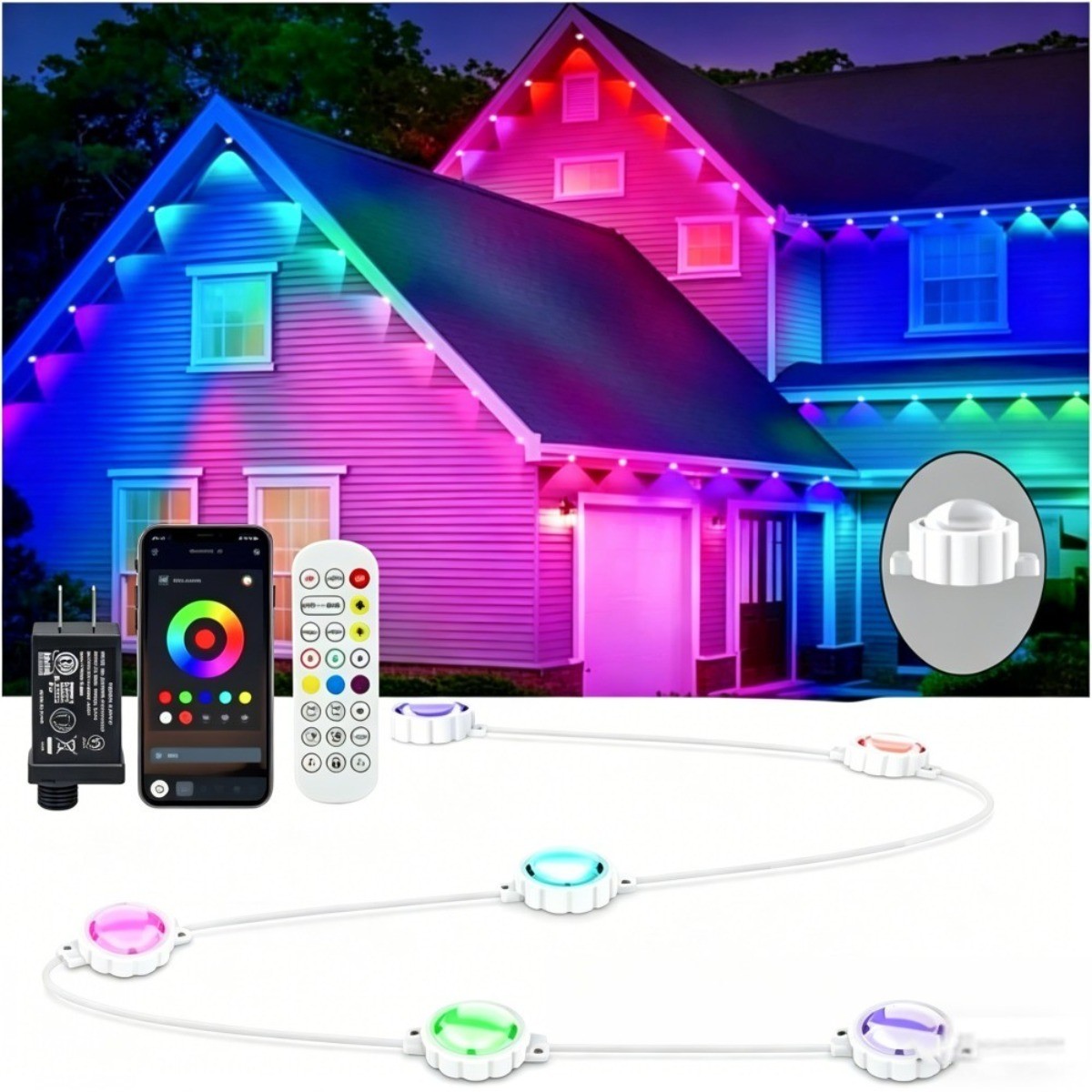 50/100/150FT Smart Permanent Outdoor LED Eaves Lights IC+RGB APP/Remote Control