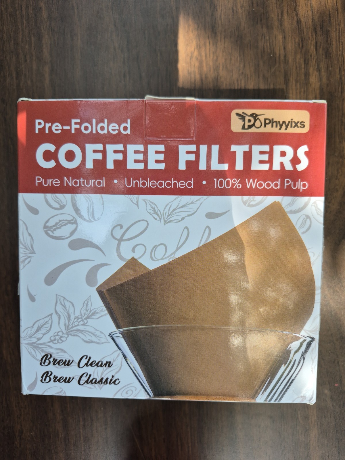 Phyyixs Pre-Folded Unbleached Cone Coffee Filters Premium 100% Wood Pulp