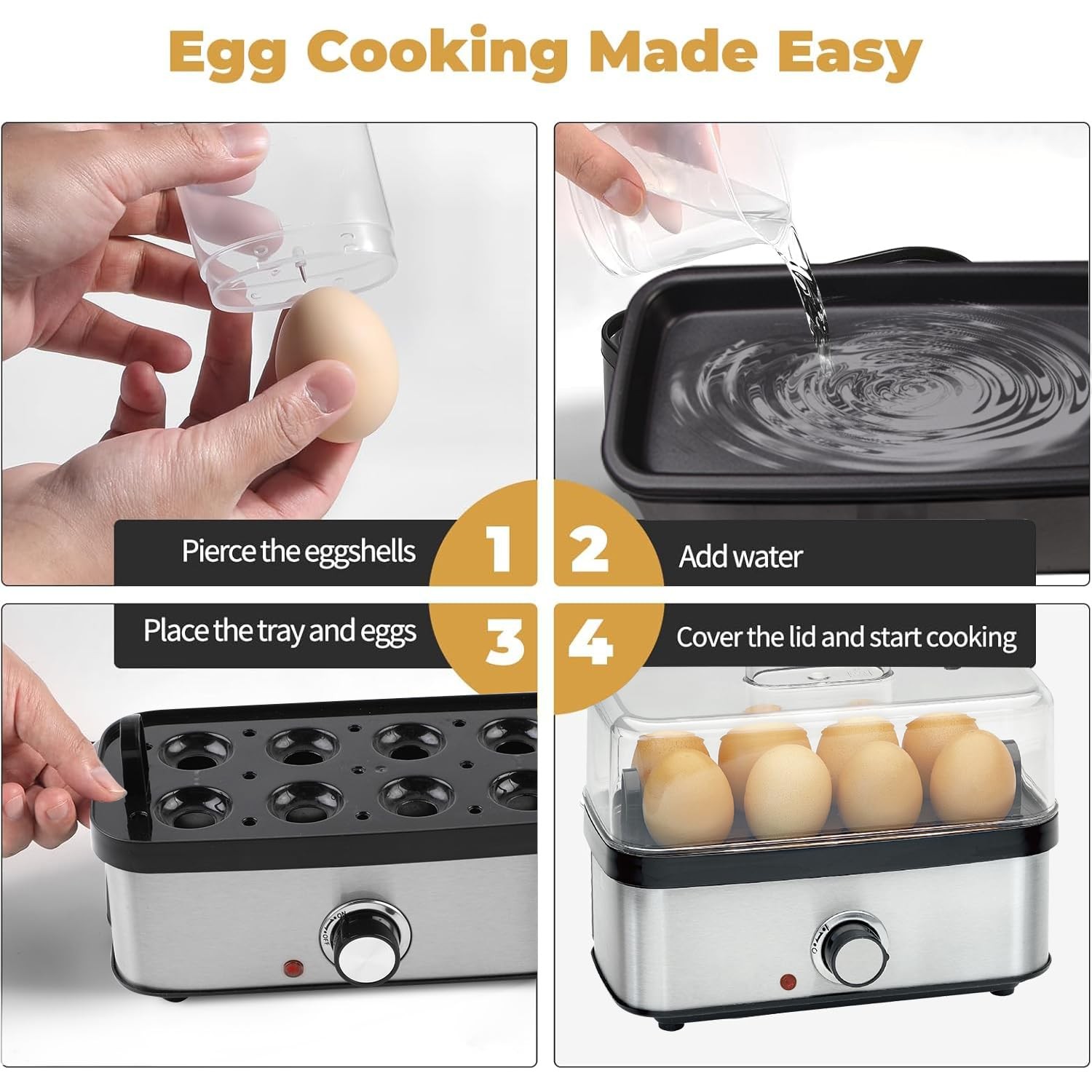 Electric Egg Cooker Rapid – 8 Capacity for Hard Boiled Large, Siliver