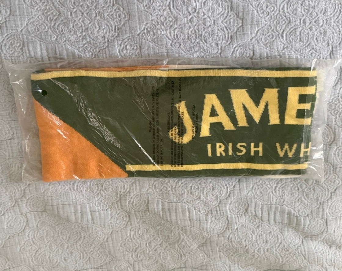 Jameson Scarf Mens One Size Green White Knit Striped Irish Whiskey Fringe