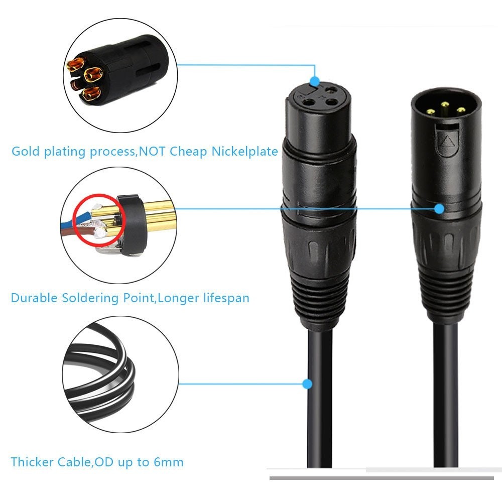 6ft DMX Cable Gold Plated 3 Pin XLR Male to Female for Stage Lighting 4 Pack