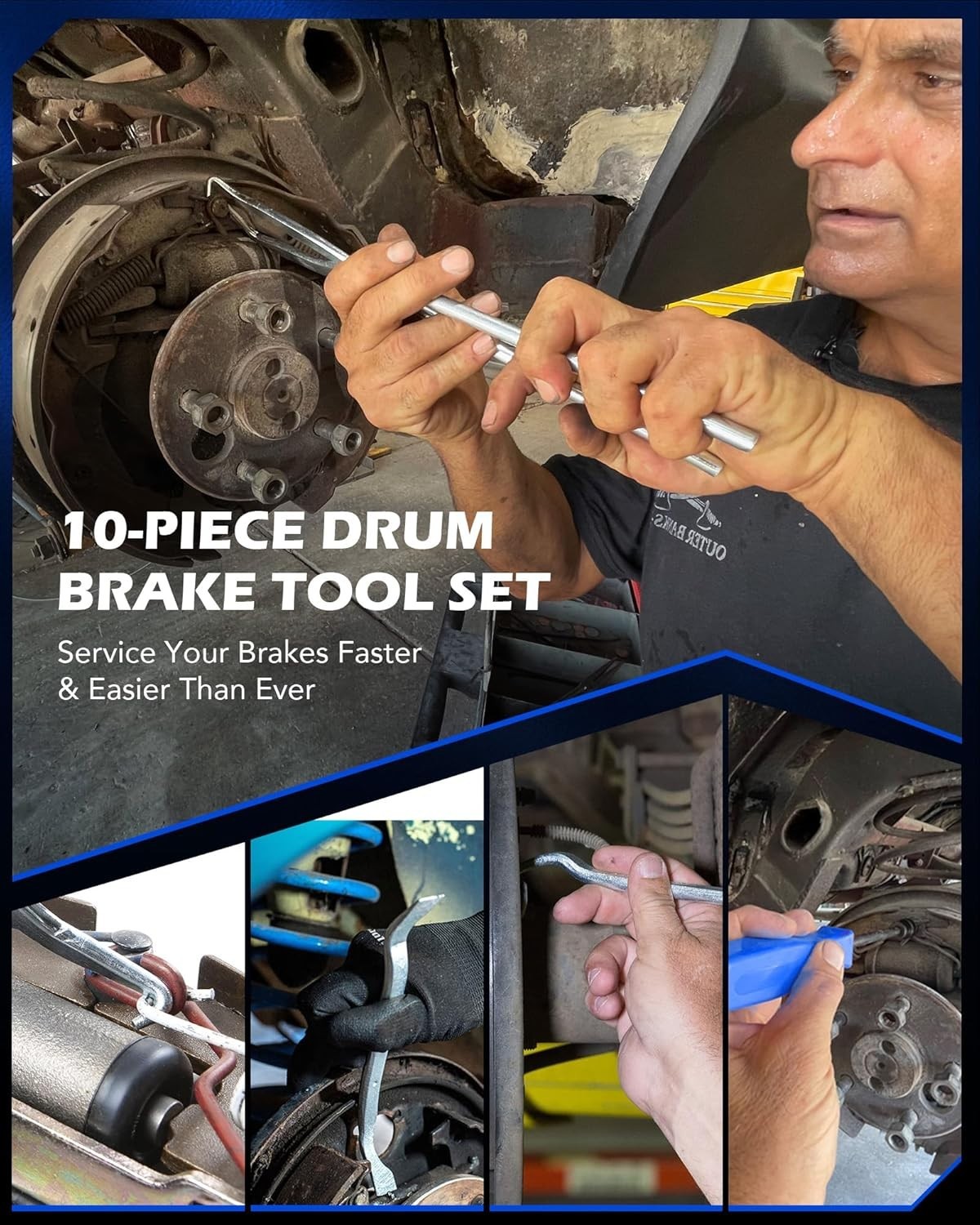 10pc Drum Brake Tool Kit with Spring Compressors, Pliers, and Adjustment Tools