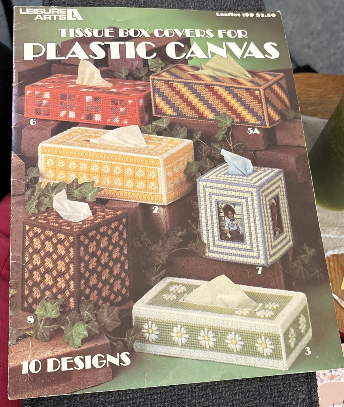 Vtg Rare Leisure Arts Tissue Box Covers for Plastic Canvas 1981 Leaflet 199