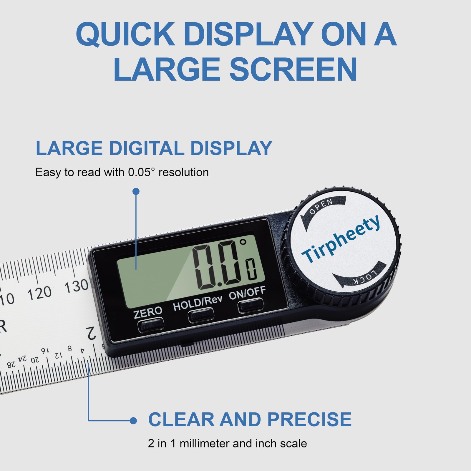 Tirpheety Digital Angle Finder Protractor, 3rd Generation Quick Display White