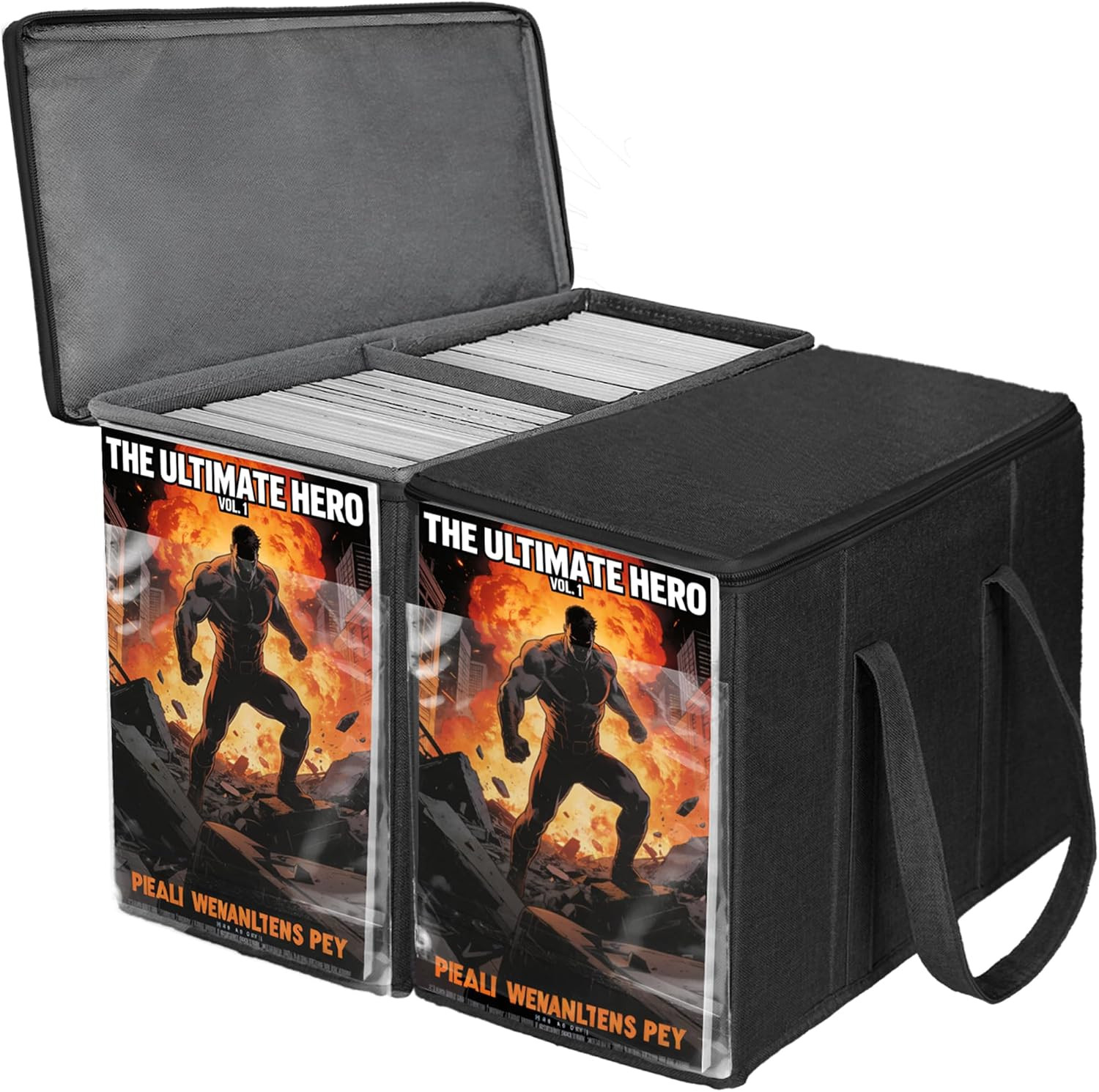 2 Pack Fabric Comic Book Storage Box, Sturdy Comic Book Holder with Adjustable D
