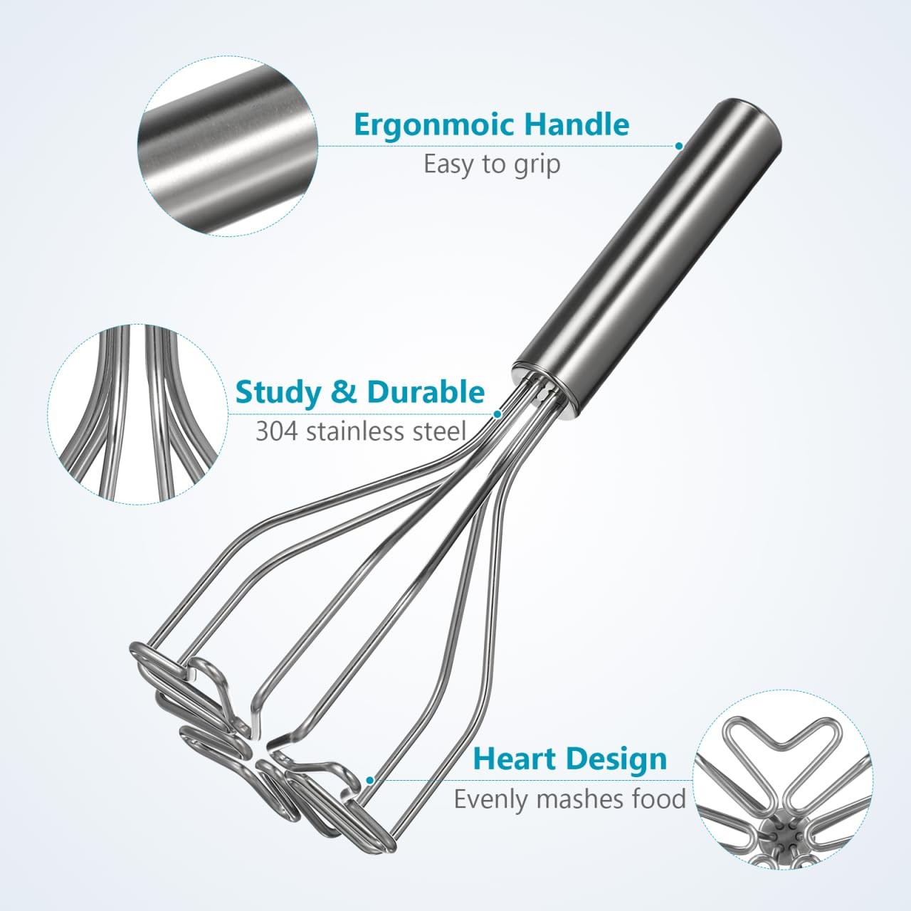 KALLORY Ground Beef Smasher Potato Masher Household 25.7X9.5X5CM, Silver