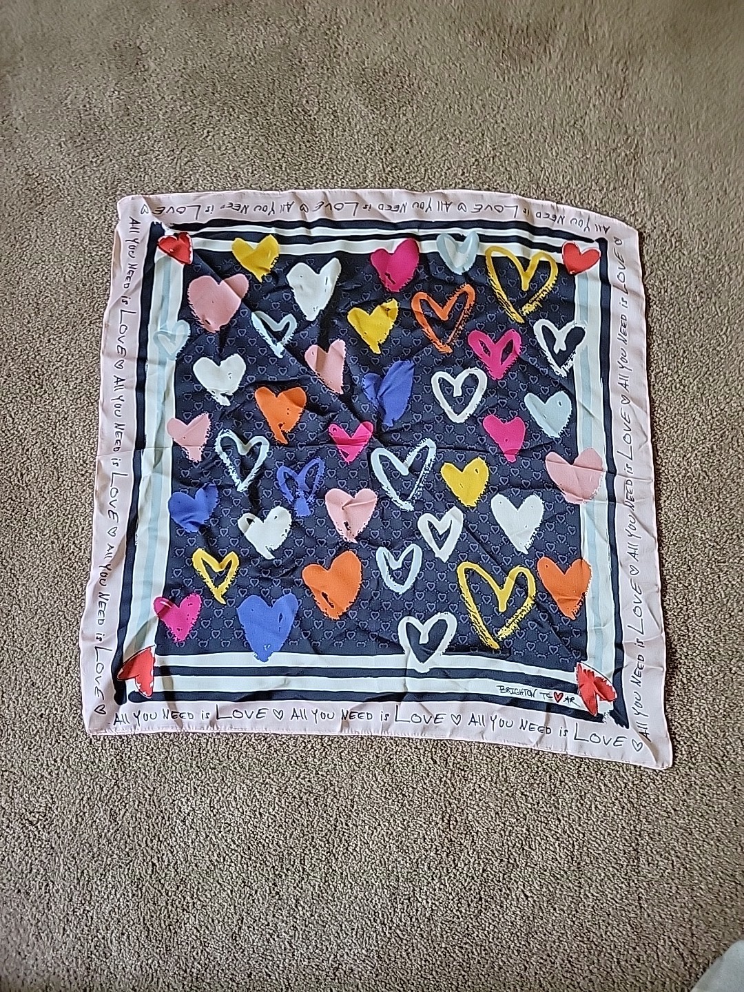 Brighton Color Of Love Scarf All You Need is Love Heart 24” Square