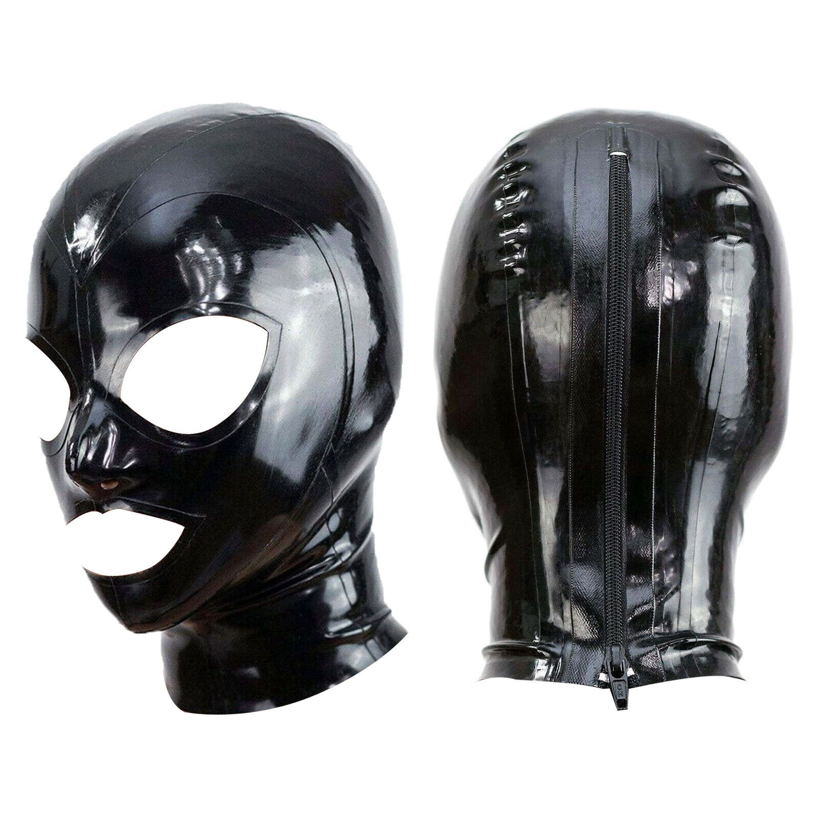 Unisex Latex Zipped Hood Mask Head Cover Open Eyes Mouth and Nostrils Cosplay,HQ