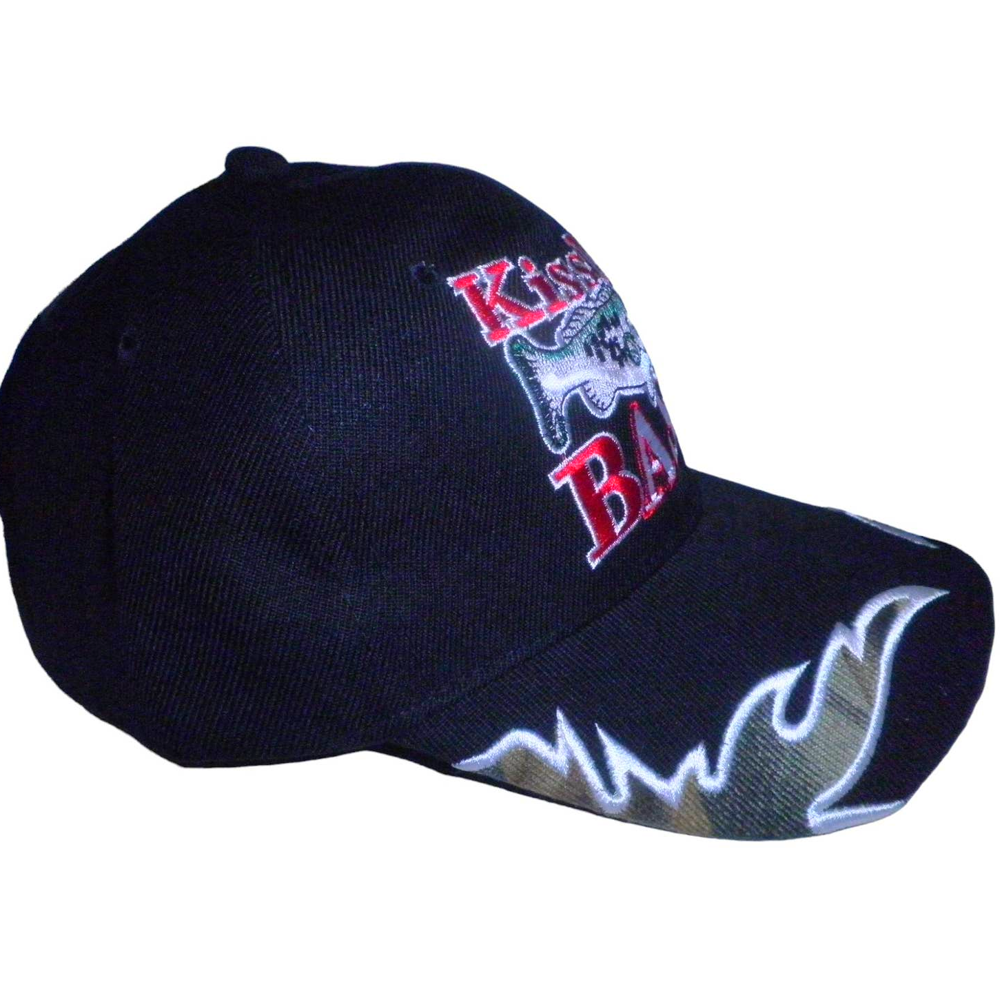 Embroidered Kiss My BASS Fishing Baseball Cap, Black, Strapback, Trucker Hat