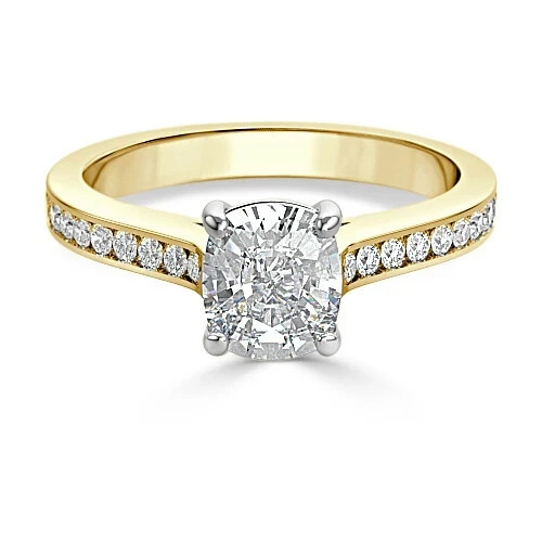 1.55 Ct Cushion Cut VVS1 Diamond Lab-Created Wedding Ring 14K Yellow Gold Plated
