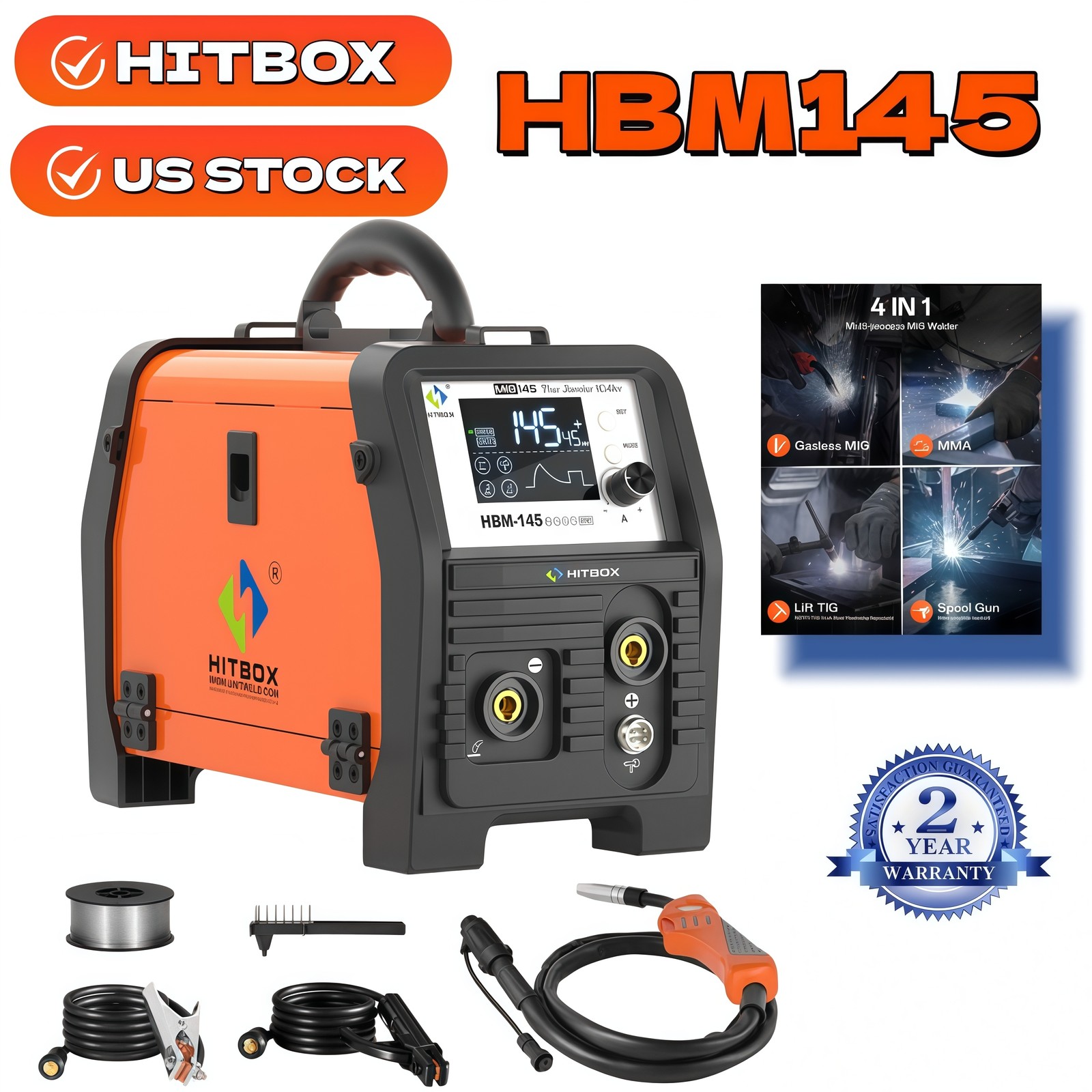 Hitbox 4IN1 MIG Welder 110V/220V Gasless Lift TIG MMA Stick Spool Gun Welding US