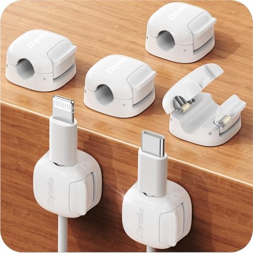 6Pack Cord Organizer, Spring Cable Clips [1s Lock] Cord Holder for White-6Pack