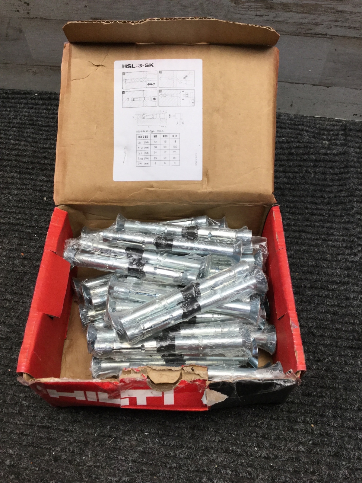 Lot of 40 Hilti Carbon Steel HSL-3-SK M8/40 Countersunk anchor bolts #2069265
