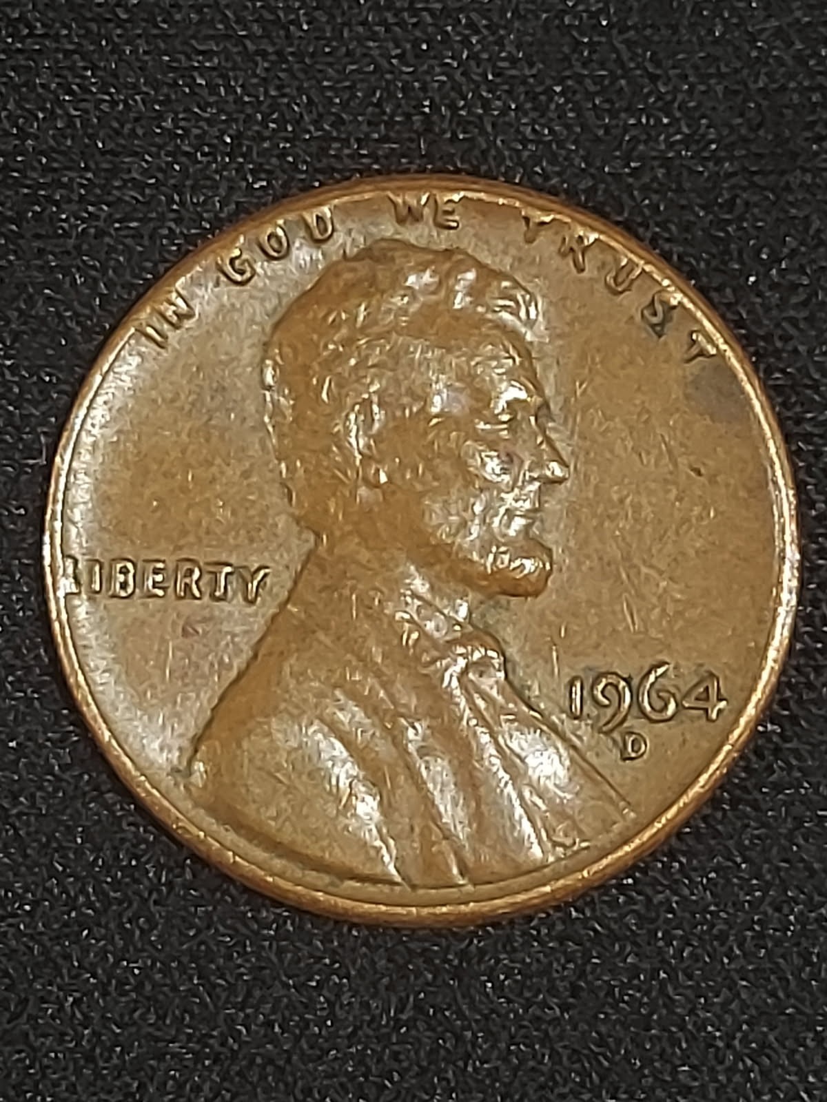 1964 D Lincoln Penny  "L" in "Liberty" and " In God We Trust" On The Rim - Rare