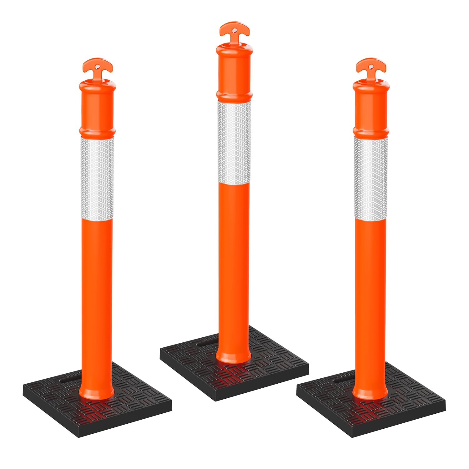 3 Pack 45'' Reflective Traffic Delineator Posts for Parking & Road Safety