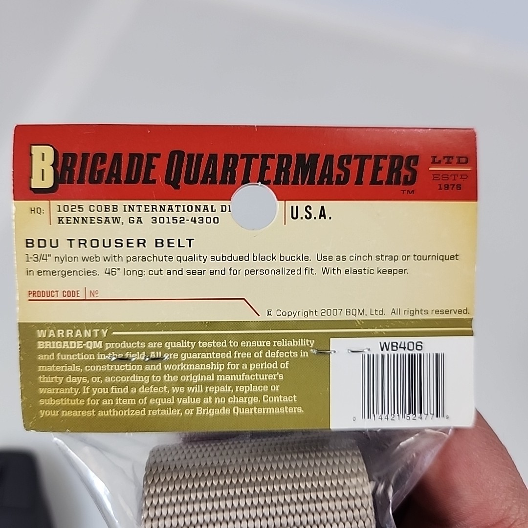 Brigade Quartermasters BDU Trouser Belt Gray 46” Cut-to-Fit Nylon Web NIP