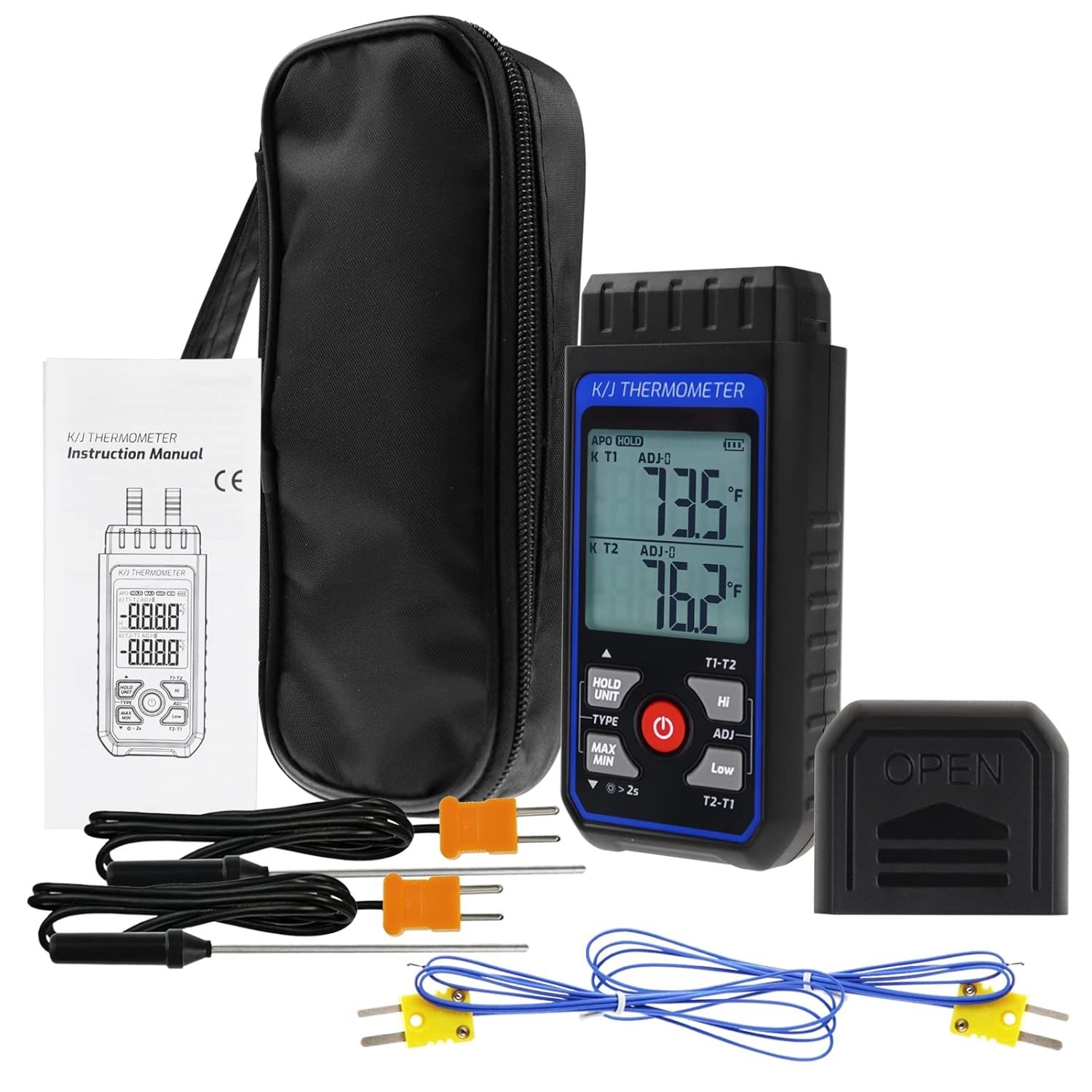 Professional Dual-Channel K/J Thermocouple Thermometer, Range -328°F to 2501°F