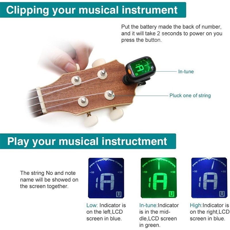 LCD Clip On Chromatic Acoustic Electric Guitar Bass Ukulele Banjo Violin Tuner
