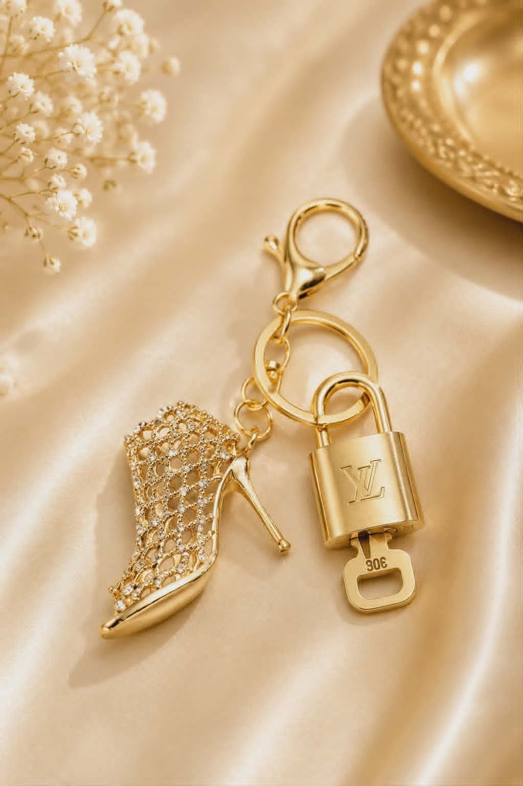 Louis Vuitton Gold Padlock Key 🔒 Authentic LV Charm + Unbranded Shoe Keychain