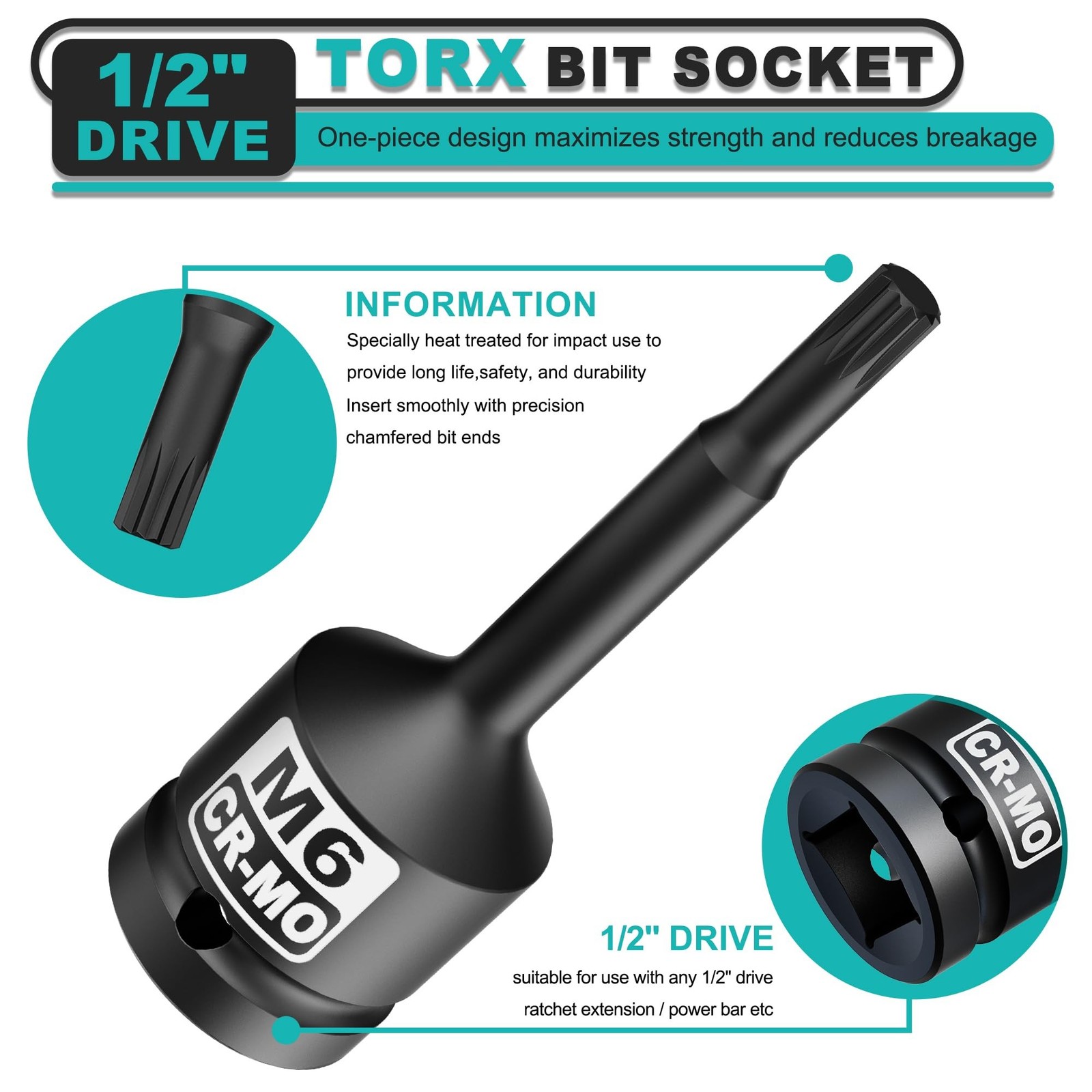 1/2" Drive M6 XZN Bit Socket, Triple Square Spline Bit Socket, CR-MO, Profess...
