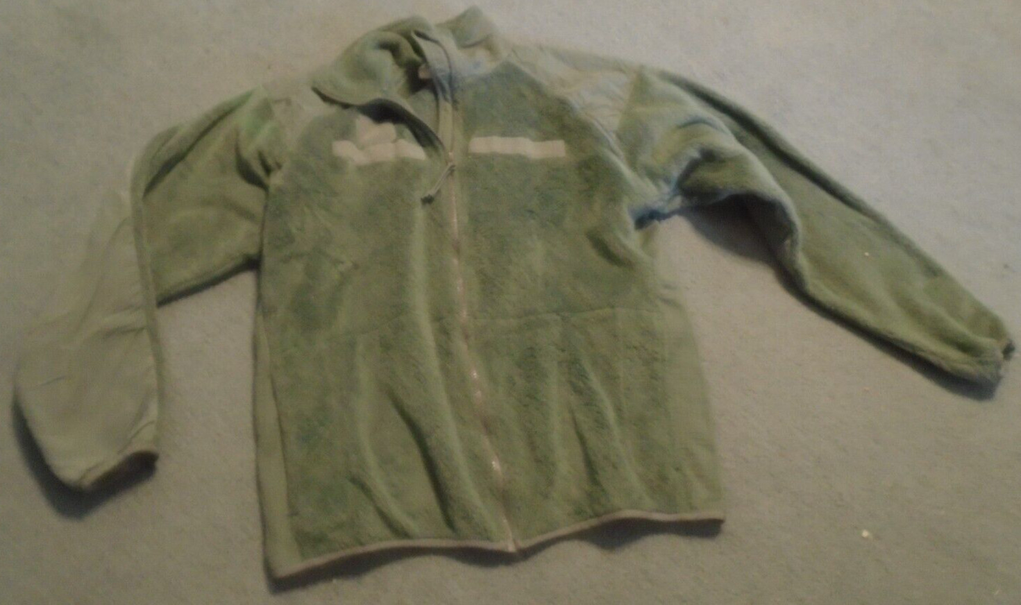 Military Fleece Jacket Men's Green Full Zip Polartec USA Medium Long Discolored
