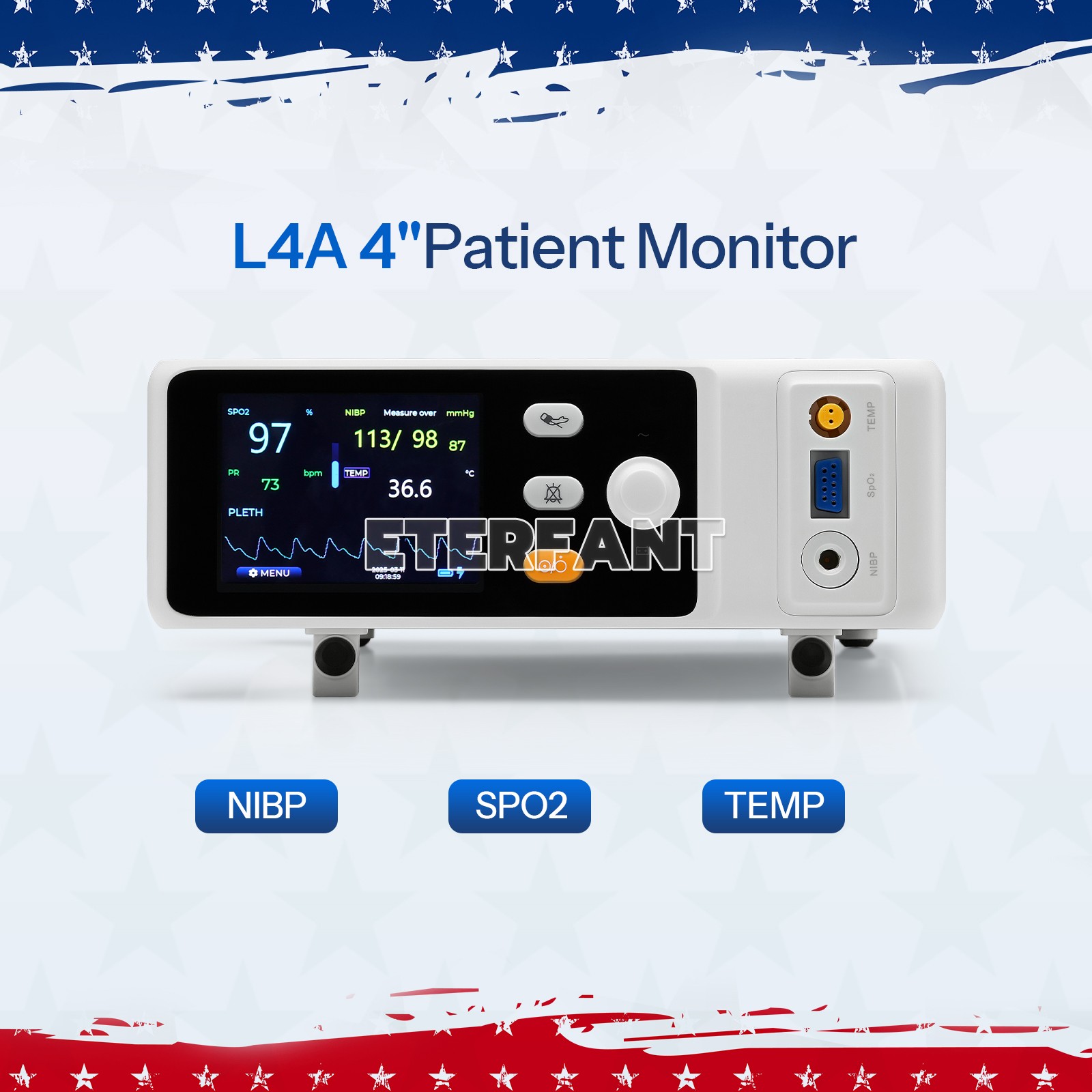 ETERFANT 4'' Patient Monitor ICU CCU Vital Sign for Hospital NIBP SPO2 PR TEMP