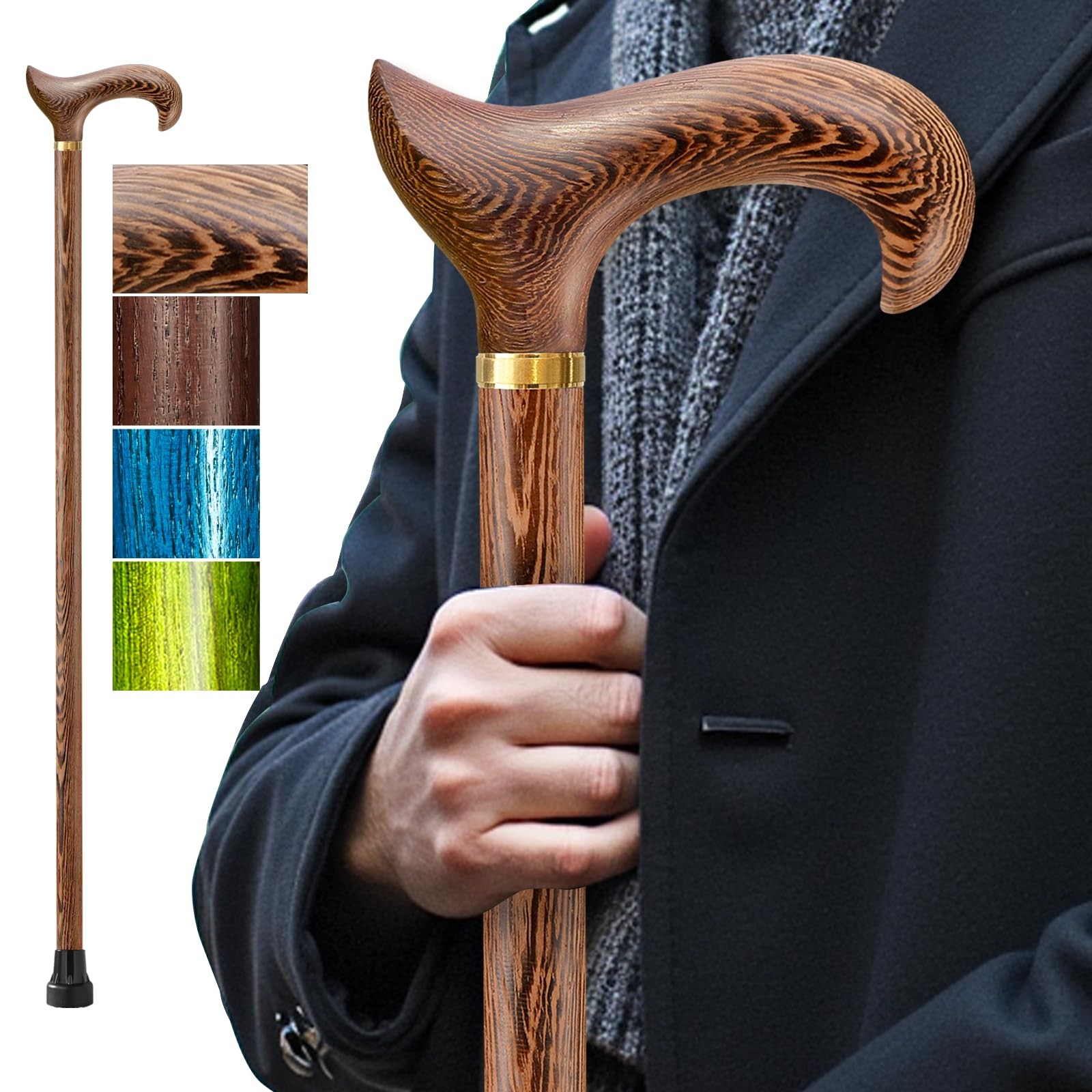 Walking Cane, Available in Multiple Inches Wooden Cane Support up to 500 Lbs, Su