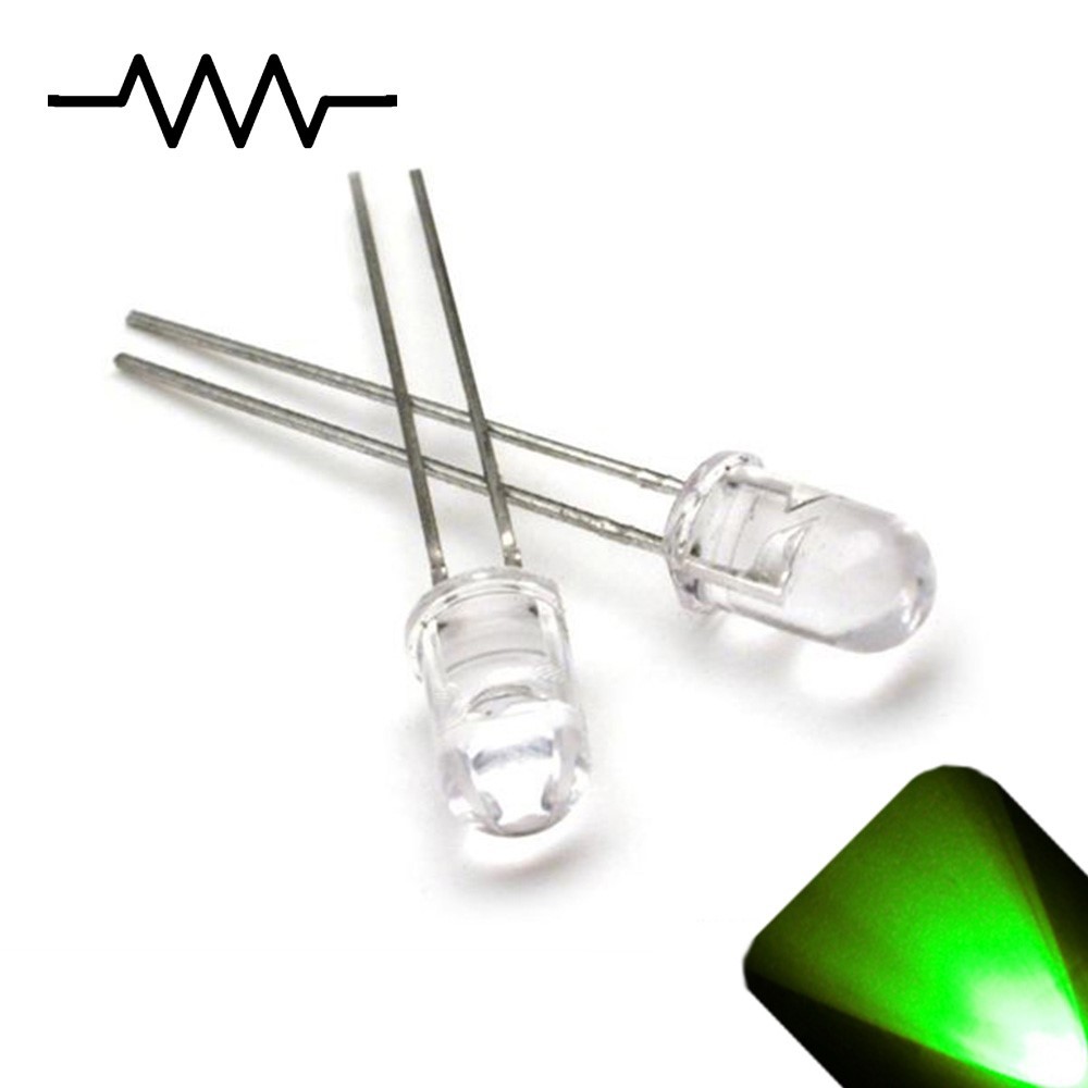 10 x 12v 5mm LED Light Pure Green Ultra Bright Internal Resistor 5v-15v 9v 6 no