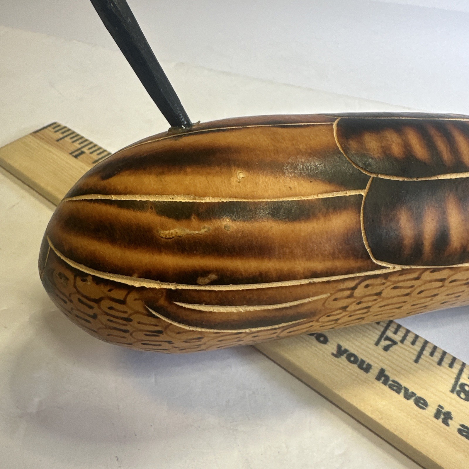 Hand Carved Peruvian Gourd Bird Primitive 9” Tall