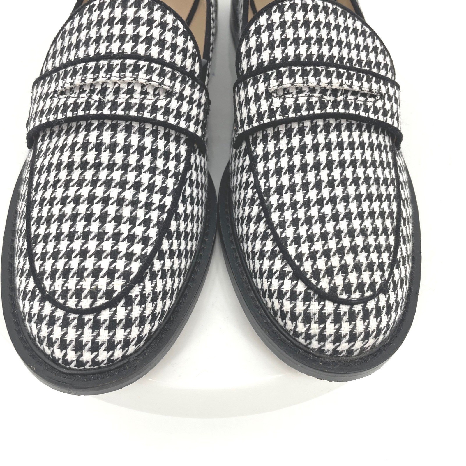 Ann Taylor Houndstooth Loafers Flats Size 10M Black White Woven Fabric PRISTINE