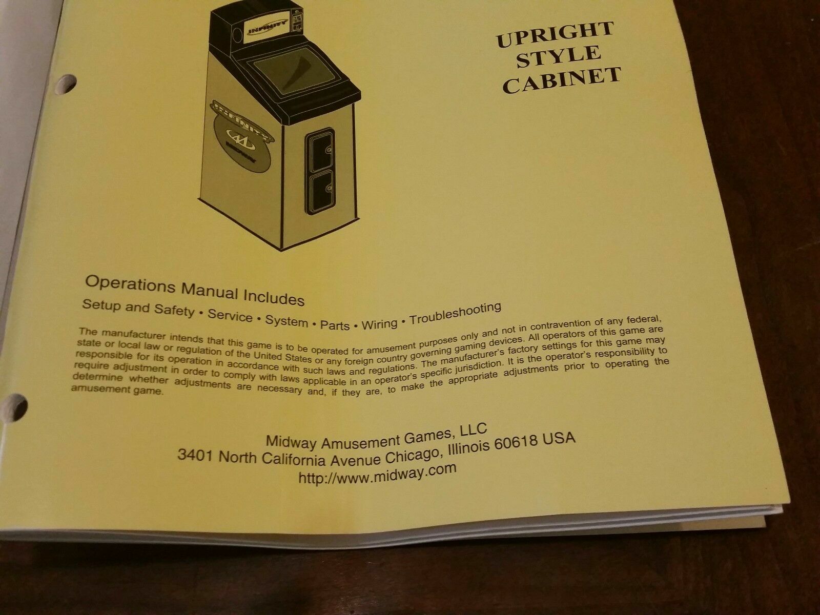 MIDWAY Touchmaster Infinity Operations Manual for Upright Style Cabinet