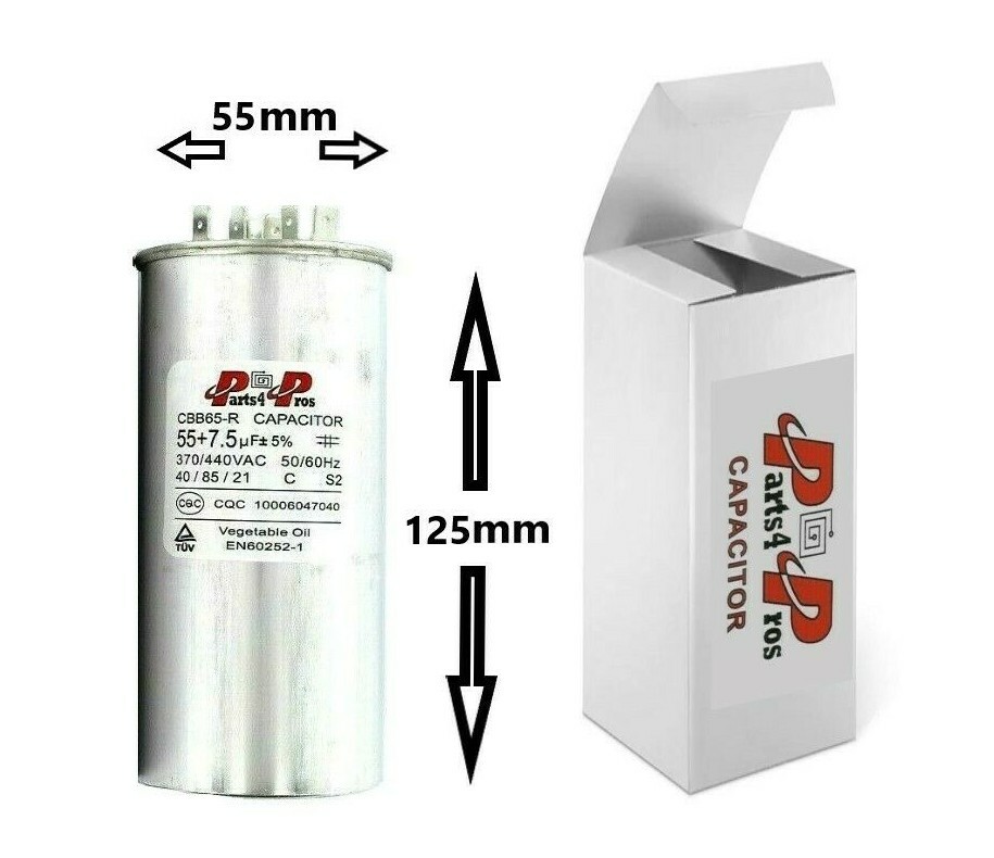 55+7.5 uF MFD 370-440V 440 VAC  High Quality Motor Dual Run Capacitor CBB65-R