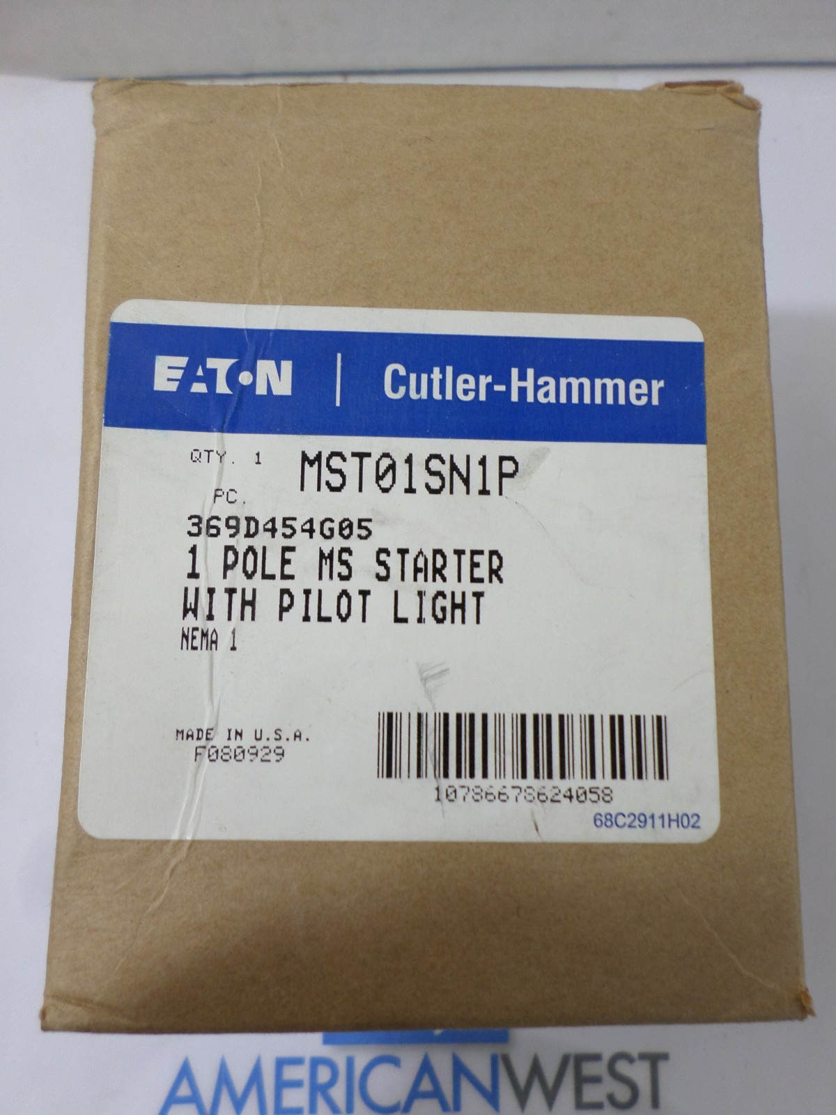 New Surplus Cutler Hammer MST01SN1P 1 Pole MS Starter W/ Pilot Light