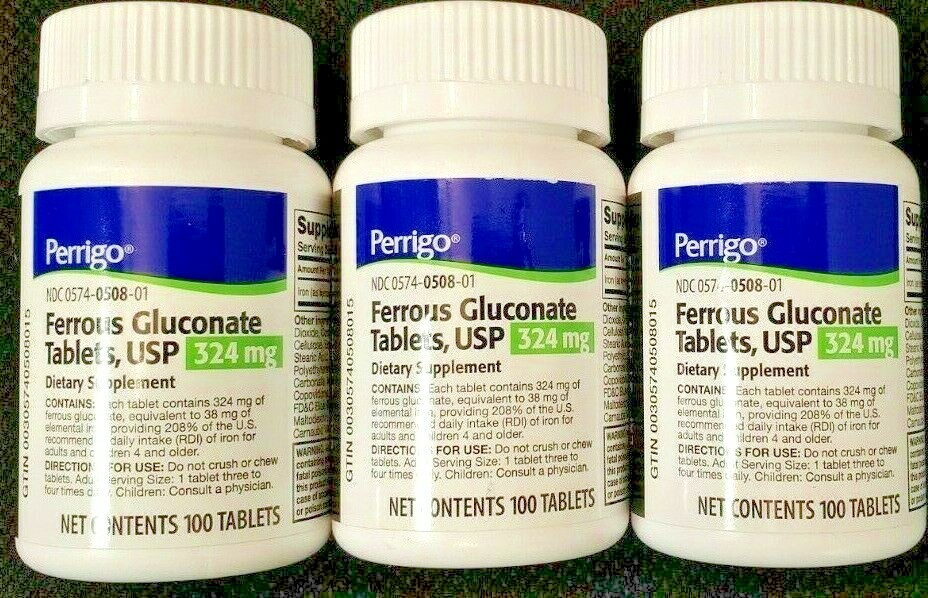 Perrigo Ferrous Gluconate 324mg Dietary Supplement 100ct -3 Pack  Exp 06-2027